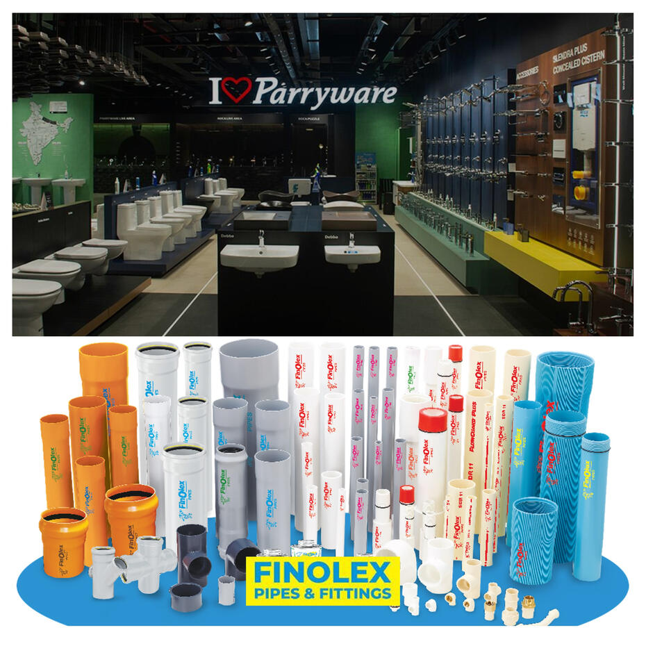 Ravi Enterprises is authorized distributor of Finolex plumbing pipes and Parryware Sanitaryware in Bilaspur. Picture shows the range from Brands.