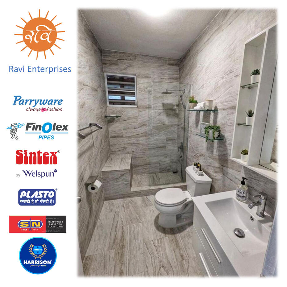 Ravi Enterprises provides complete range of Bathroom plumbing and furnishing needs. Picture shows one such Bathroom.